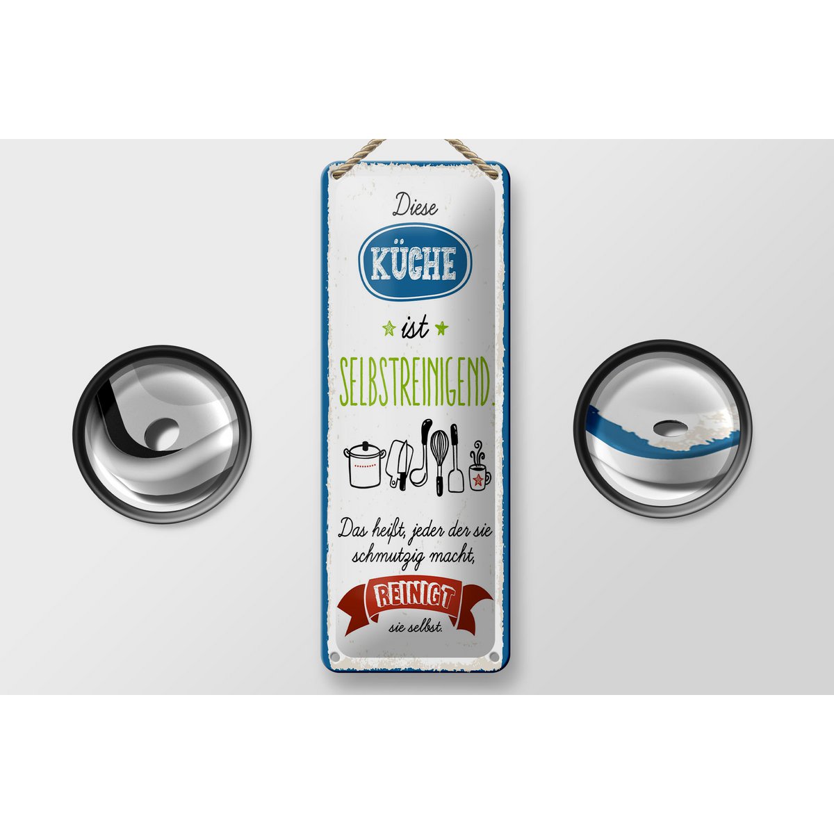 Tin sign saying 27x10 cm kitchen self-cleaning That means every decorative sign