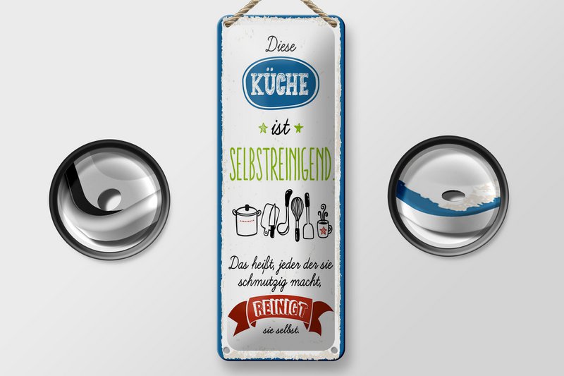 Tin sign saying 27x10 cm kitchen self-cleaning That means every decorative sign