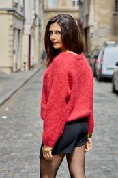 Pull col rond manches raglan en 76% mohair et laine