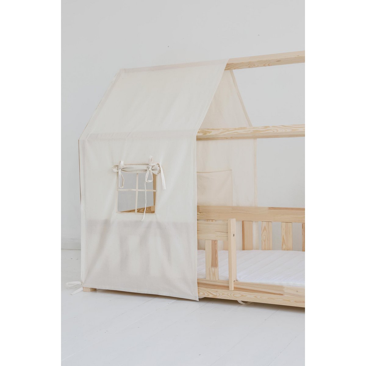 Canopy over bed in the shape of a house "Raw cotton", baby crib house, Decoration for boys's room, minimalist baby room, bohemian room decor