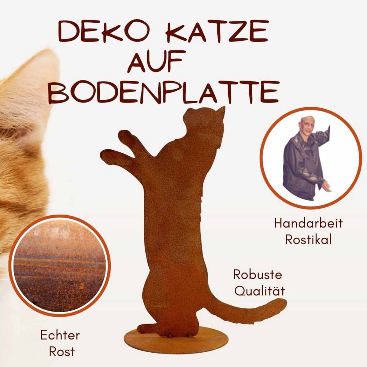 Patina cat "Feline" | on floor plate | Metal home and garden decoration figure