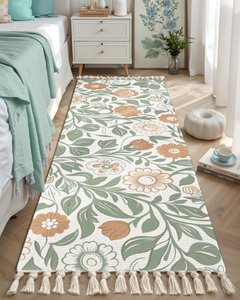 Handgeweven katoenen nachtkastje – wasbaar – 2x5 ft groene bloemen