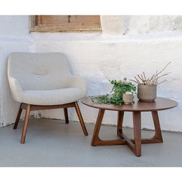 Poltrona lounge London - Tessuto, Legno di noce, Sabbia - 65x63x73 cm