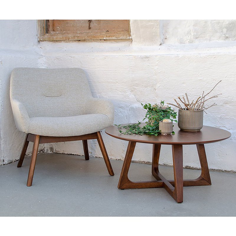 Poltrona lounge London - Tessuto, Legno di noce, Sabbia - 65x63x73 cm