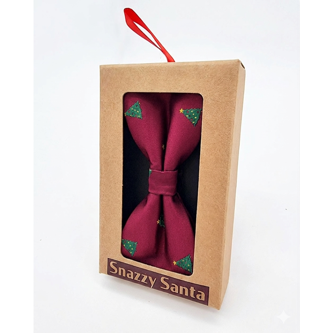 Bowtie - Bordeaux with Xmas trees with stars