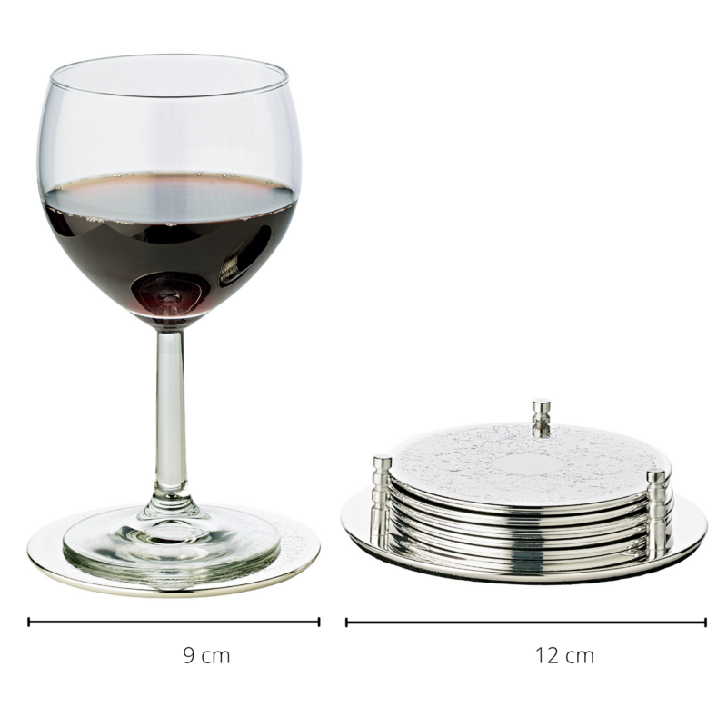 EDZARD Set of 6 coasters Bruges with holder, fine silver-plated, tarnish-resistant, diameter 9 cm