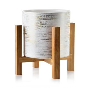 AVA Flowerpot 12.5x12.5xH:11.7cm on stand white-gold