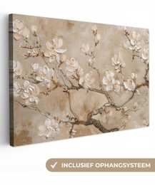 Lærredsmaleri - vægdekoration - blomster - lyserød - moderne - beige