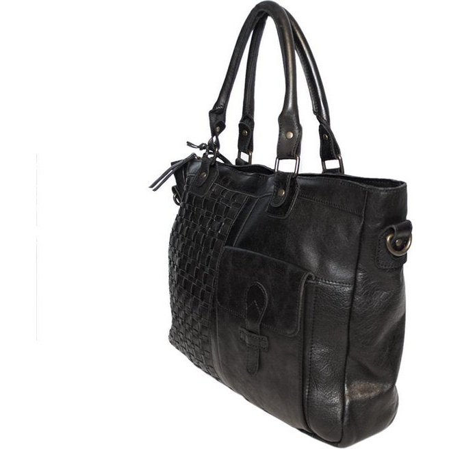 Black ladies bag or shoulder bag made of braided leather handles and