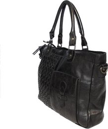Black ladies bag or shoulder bag made of braided leather handles and