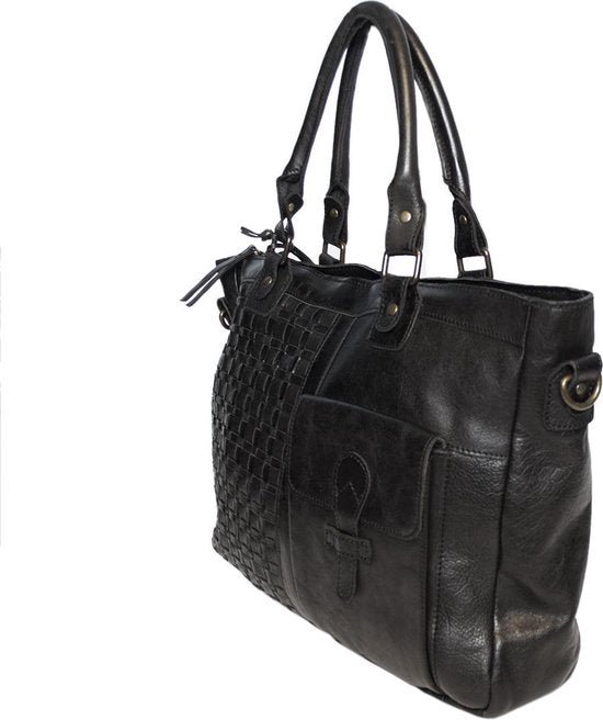 Black ladies bag or shoulder bag made of braided leather handles and