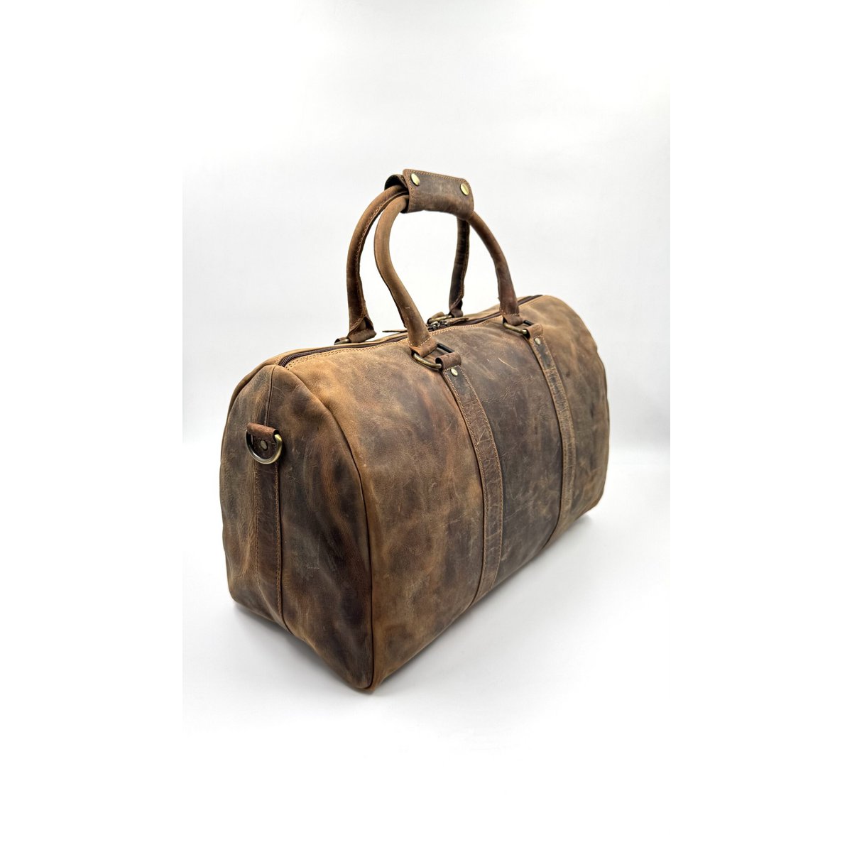 Ręcznie robiona brązowa skórzana torba podróżna „Hunter” – kompaktowa torba Artisan 45 cm z bezpieczną przegrodą na rzep