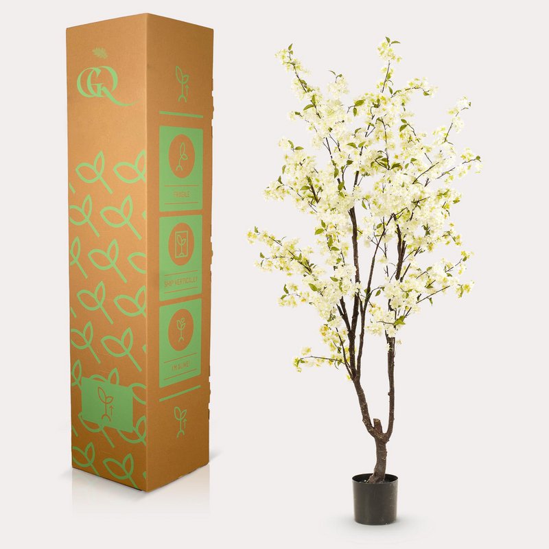 Sztuczna roślina - Prunus - Kwiat Wiśni - Biała - 210cm