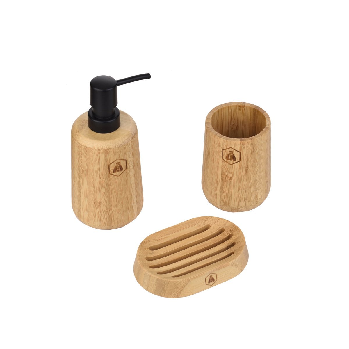 Set of 3 bamboo bathroom accessories