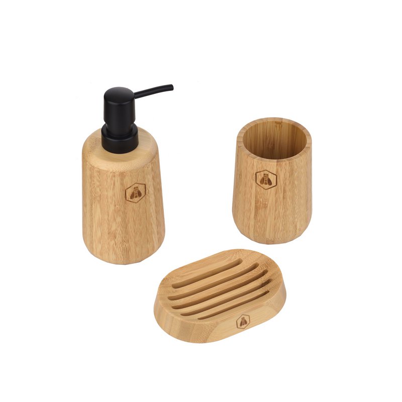 Set of 3 bamboo bathroom accessories