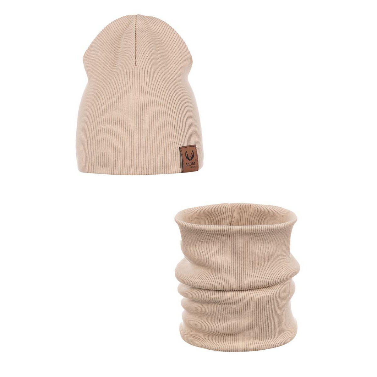 Frühlingsset: RIB-Mütze und Schal – Baumwolle – BEIGE