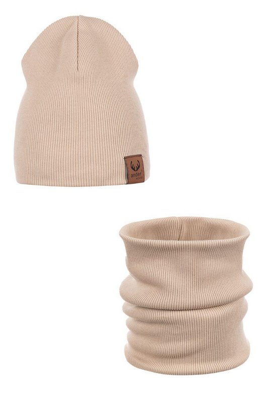 Frühlingsset: RIB-Mütze und Schal – Baumwolle – BEIGE