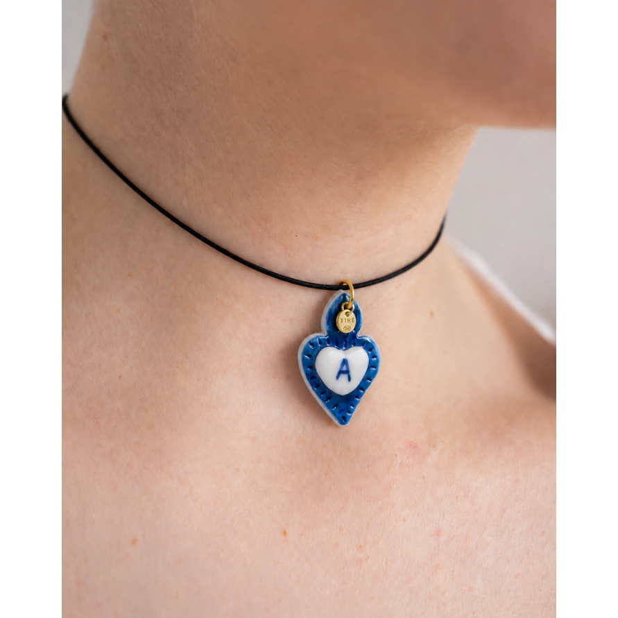 Charms – Blauer Herz-Porzellan-Anhänger – Buchstabe A