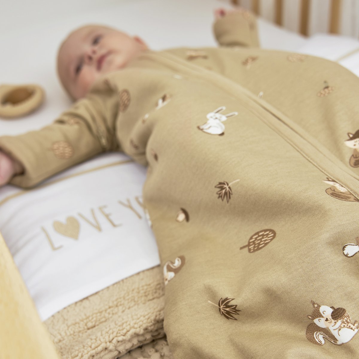 Schlafsack 4-Jahreszeiten-Interlock-Jersey Forest Animals Sand Einheitsgröße