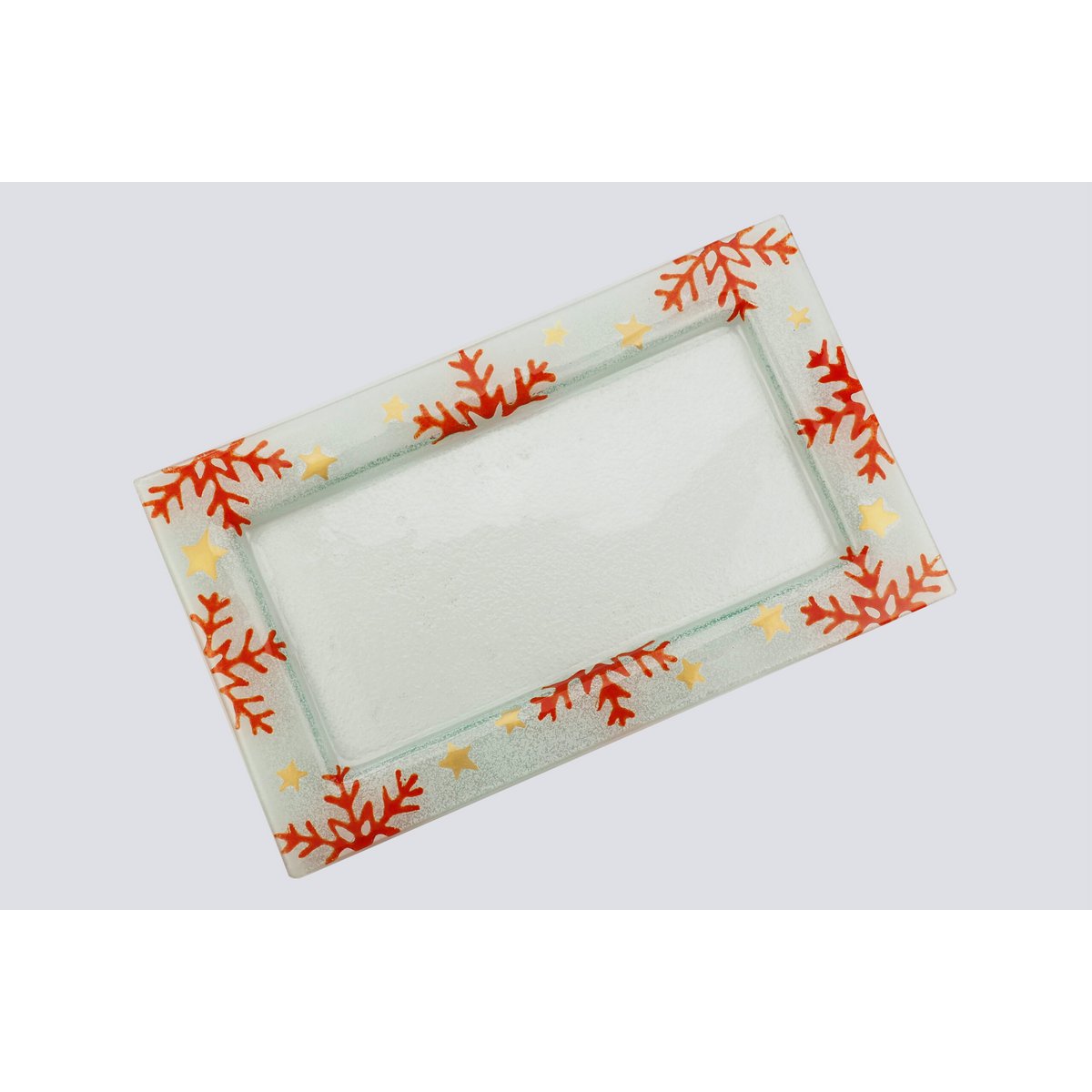 Xmas Tray Small 35x21 White Red Snow Flakes