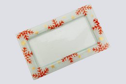 Xmas Tray Small 35x21 White Red Snow Flakes