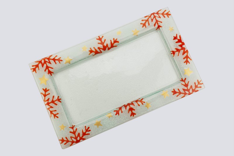 Xmas Tray Small 35x21 White Red Snow Flakes