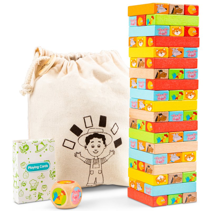 Jeu de tour de blocs en bois