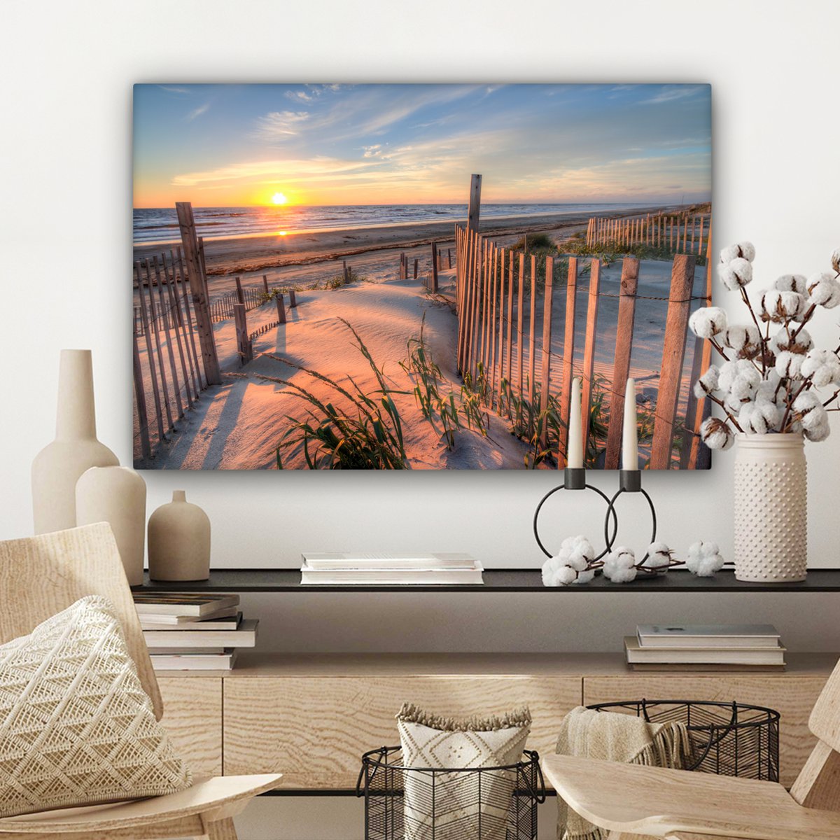 Leinwand Malerei - Wanddekoration - Strand - Meer - Dune - Sonnenuntergang - Landschaft