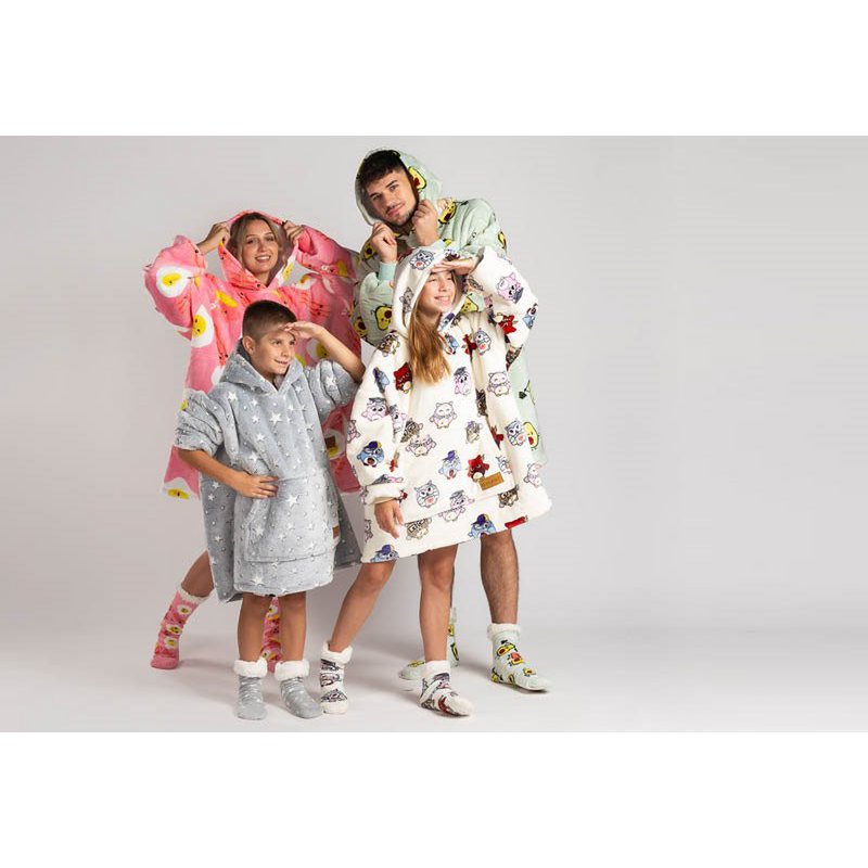 Vitapur - Hoodie deken + sokken kind - Sterren Neon