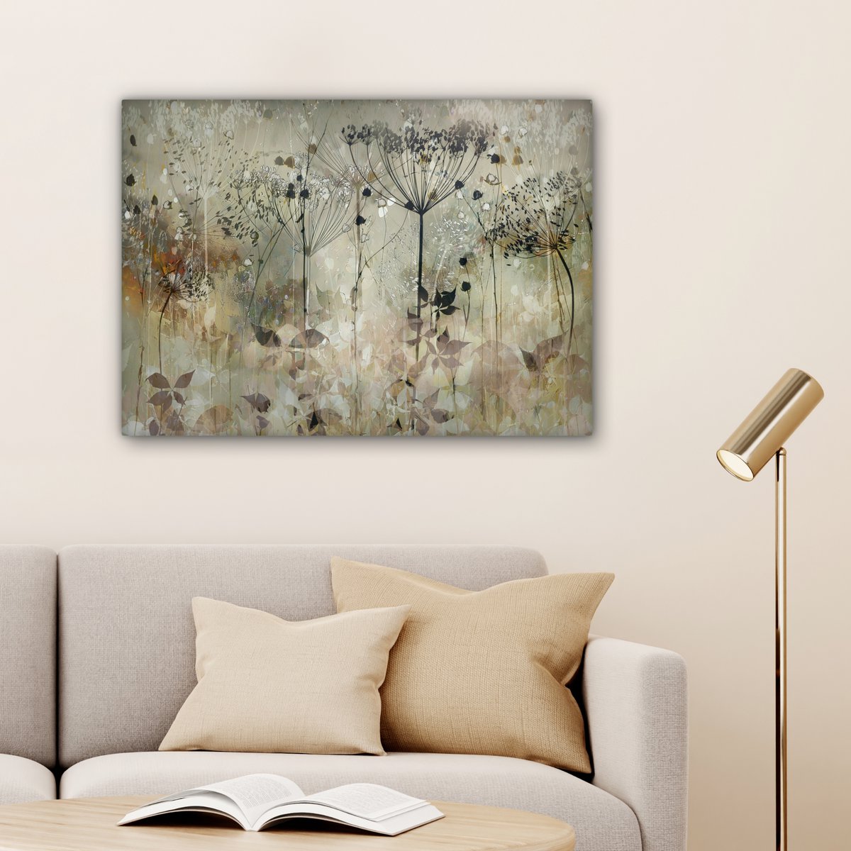 Pintura de lona - Decoración de pared - Flores - Gris - Naturaleza - Arte
