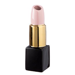 Tall, cylindrical pink vase with gold accents. Elegant and modern design suitable for home decor.