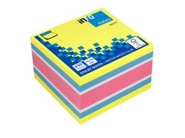 Info notes 75x75mm assorti felle kleuren blok a 450 vel geel, blauw, wit, roze