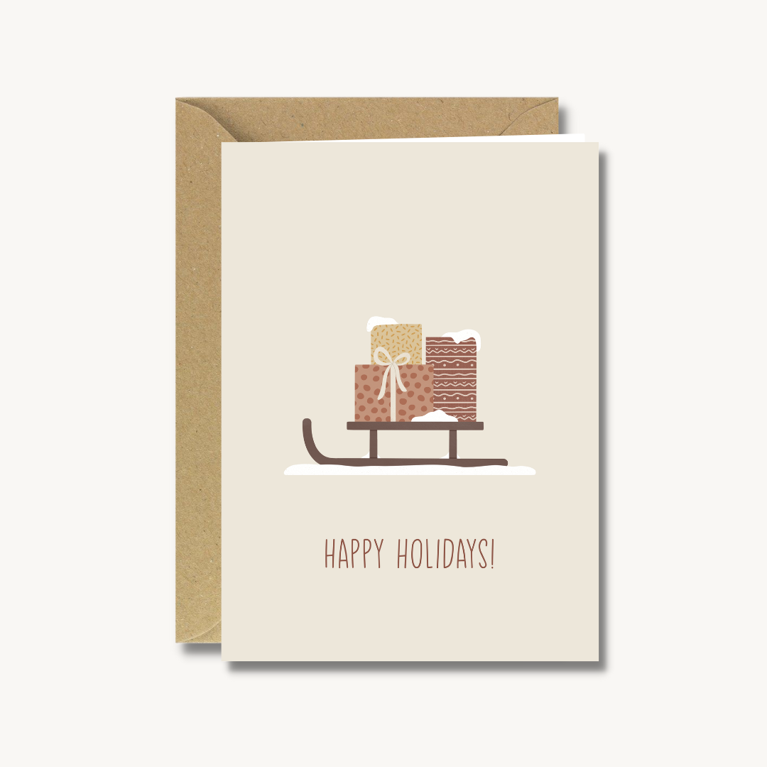 Kerstkaart met envelop - Happy holidays sleigh