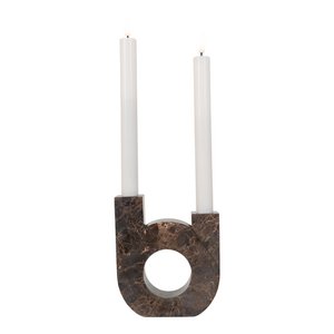 Candle Holder - Marble, Brown, 12x3.5x14cm