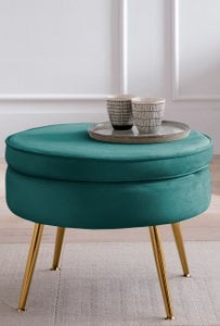 Round velvet pouf green