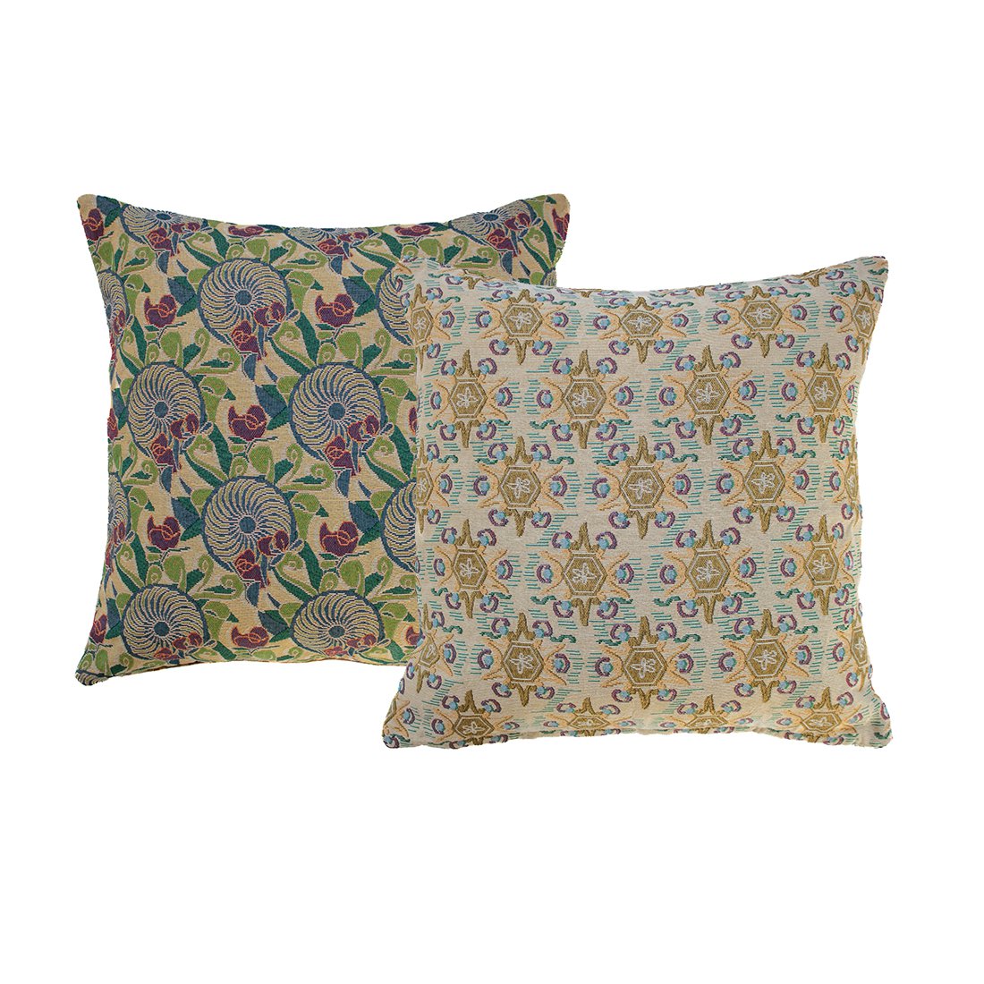 NIN-NIT Soleil Classiques cushion | decorative cushion with sunny nature print with leaves | 100% woven cotton | green | blue | ocher | beige | white | purple | multicolor | 50x50 cm