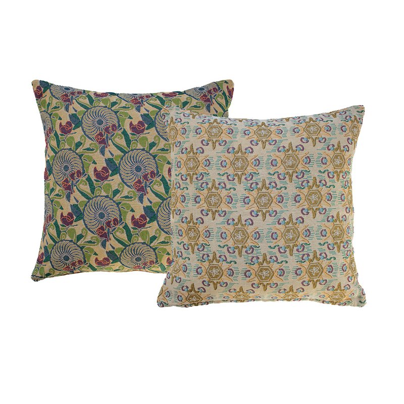 NIN-NIT Cojín Soleil Classiques | cojín decorativo con estampado de naturaleza soleada y hojas | 100% algodón tejido | verde | azul | ocre | beige | blanco | morado | multicolores | 50x50cm