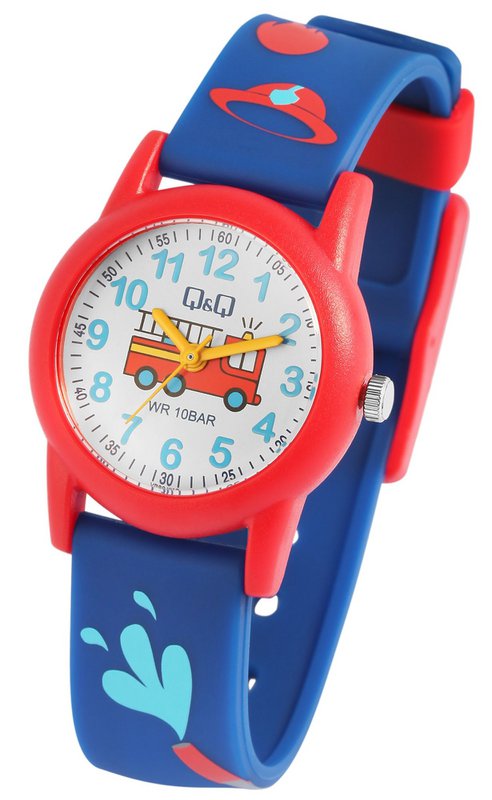 Montre pour enfants Q&Q "Fire Department", bracelet en résine, 10 ATM