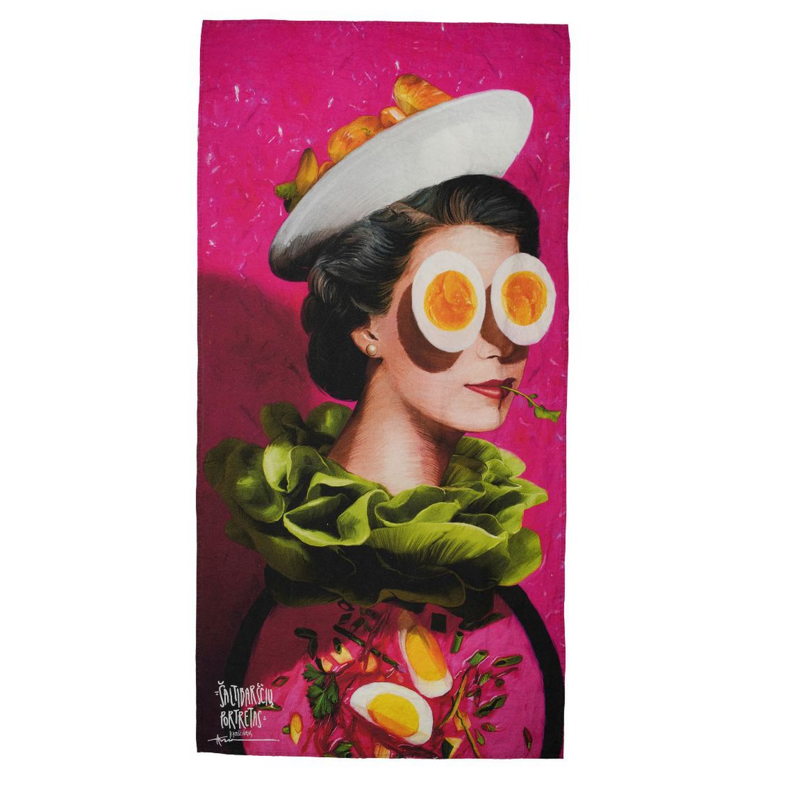 Linen beach towel Cold Beetroot Soup Portrait - Algis Kriščiūnas