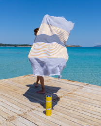 TOWEL TO GO BALI Baumwoll-Strandtuch 180x100 cm | Sandfrei | Grau / Senf | mit Geschenkbox