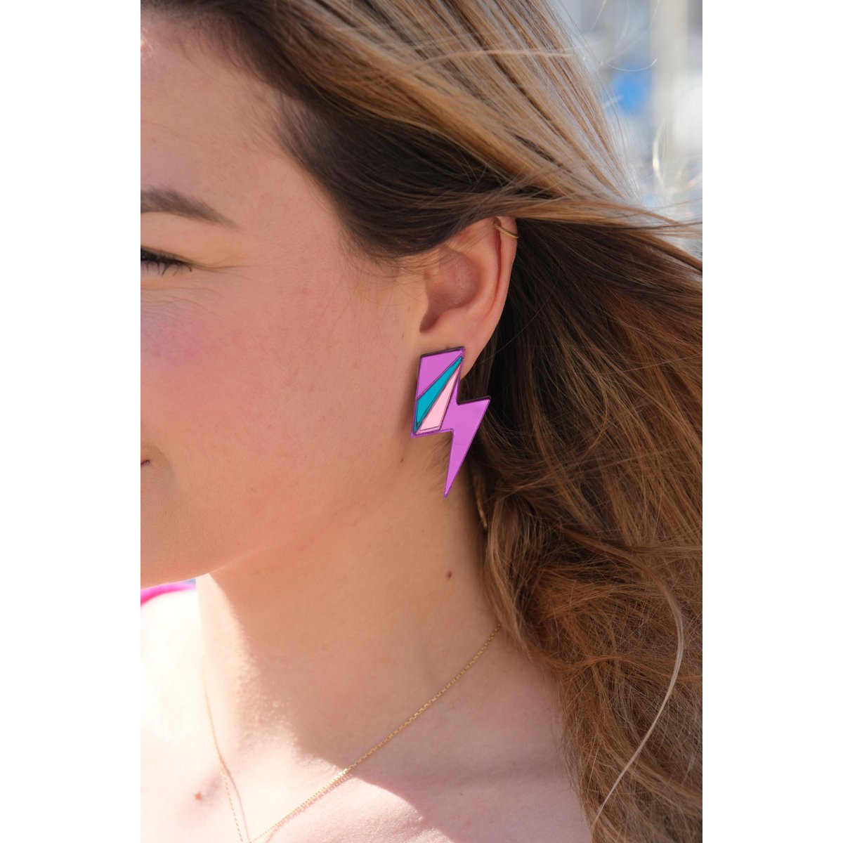 Boucles d'Oreilles Puces Miroirs Maxi Eclairs