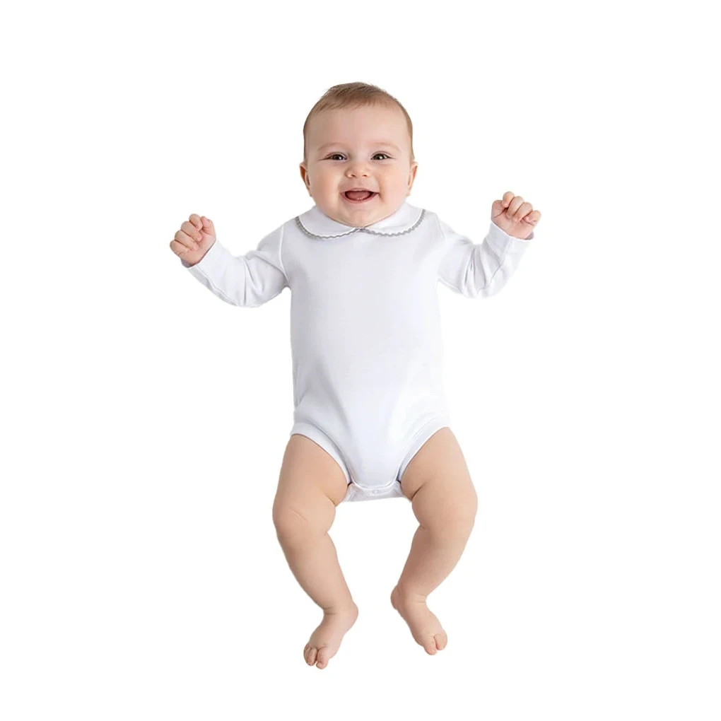 Body niemowlęce z kołnierzykiem, nieczesane, z długim rękawem, białe