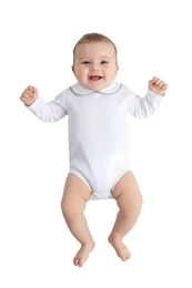 Babybody med krave, ubørstet, langærmet, hvid
