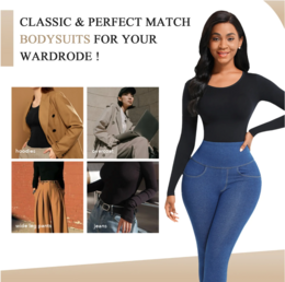 Bodysuit Shapewear - Sort - Rund halsudskæring - Langærmet