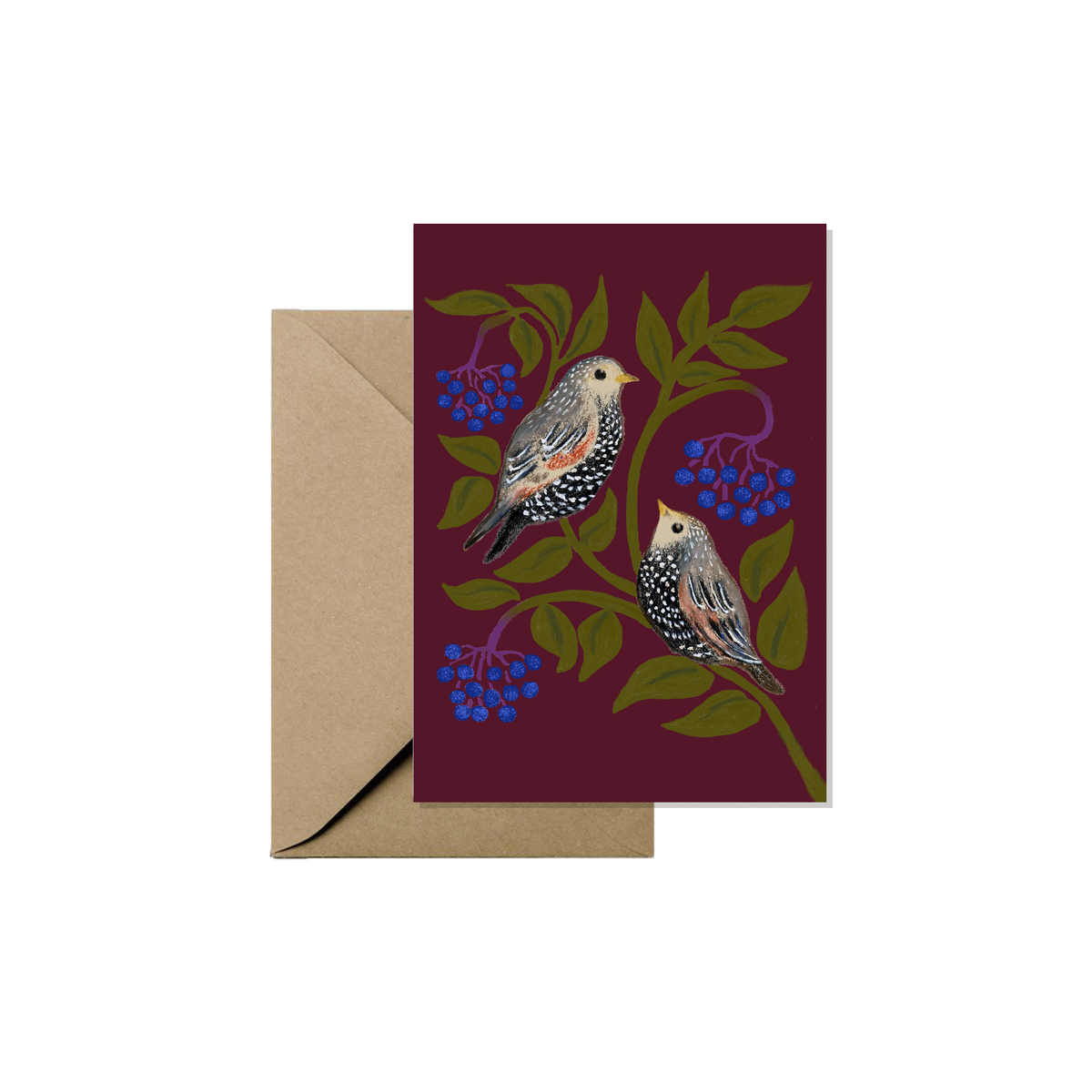Mini tarjeta de felicitación - Estorninos y bayas de saúco