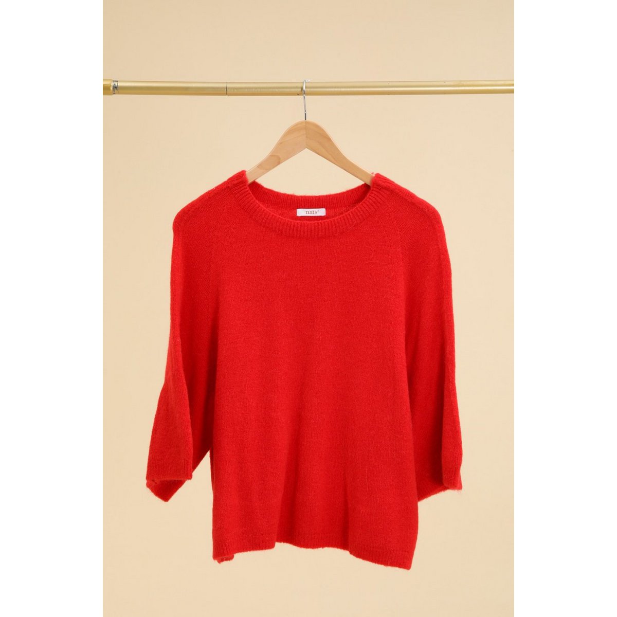 Pull col rond manches raglan 3/4 en alpaga et laine