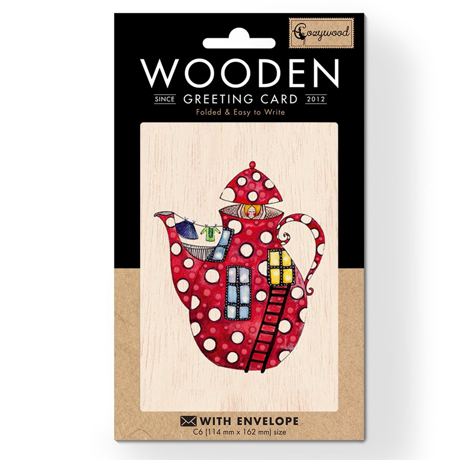 Teapot Wooden folded greeting card