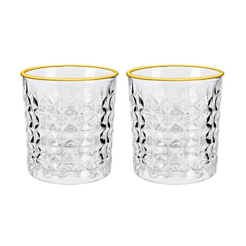 "Prestige" crystal glasses gold rim set - milk coffee & iced coffee