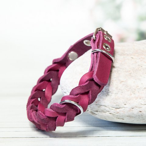 Leather collar | Pink berry | 4 sizes | Handcrafted