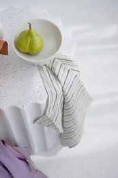 Ręcznik kuchenny (ręcznik do naczyń) / Liliowe paski, 100% len